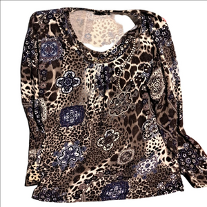 Women's Vittoria Top XL Brown Blue Animal Print